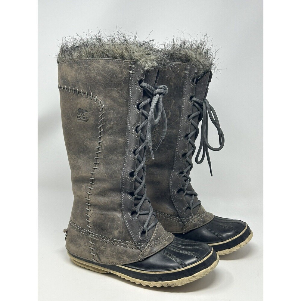 Sorel Cate The Great Boots Women’s 6 Tall Shearling Winter Snow NL1642-035 Grey